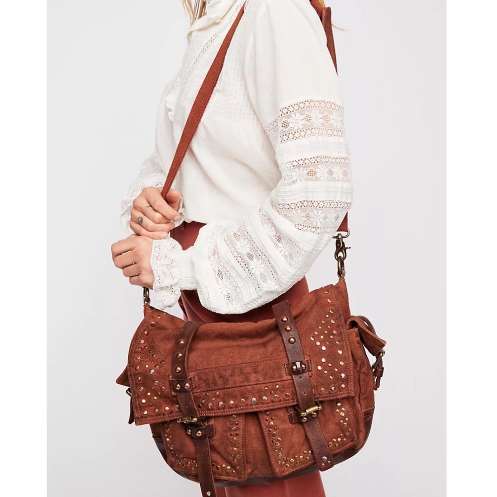 Free People | Studded Distressed Messenger Bag